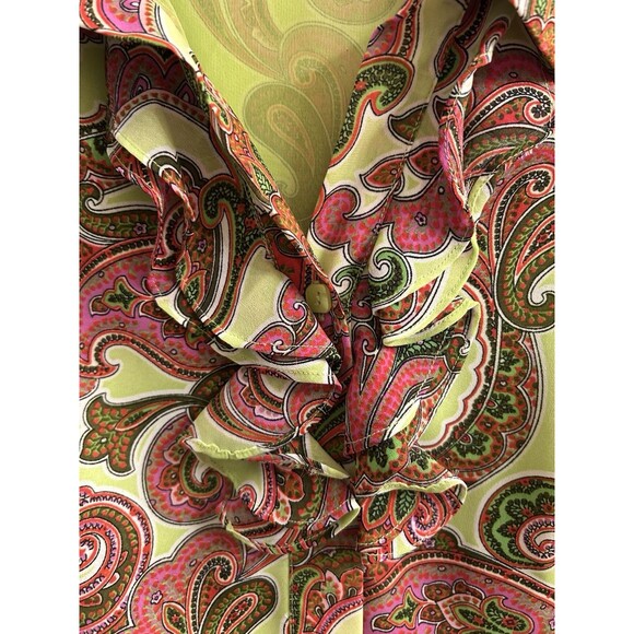 Milano Woman Blouse Pink Green Paisley Ruffle Sleeve Sheer Top Sz 1X Romantic - Picture 3 of 7